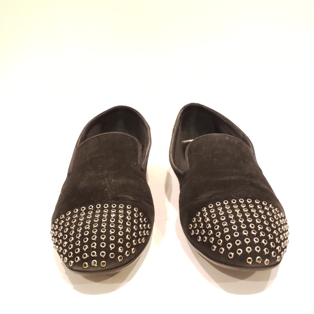 Tod's women's shoes flats Black Suede Studded Smoking Slippers Size 39 silver - Picture 5 of 7